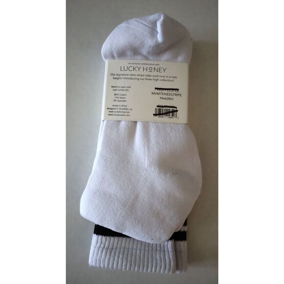 Free People Movement 94662863 Women's O/S White Knee High Logo Stripe Tube Socks - Picture 2 of 4